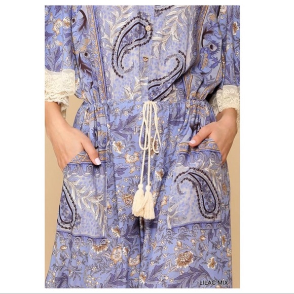 Wide Leg Flutter Sleeve Lilac Jumpsit - Picture 6 of 7